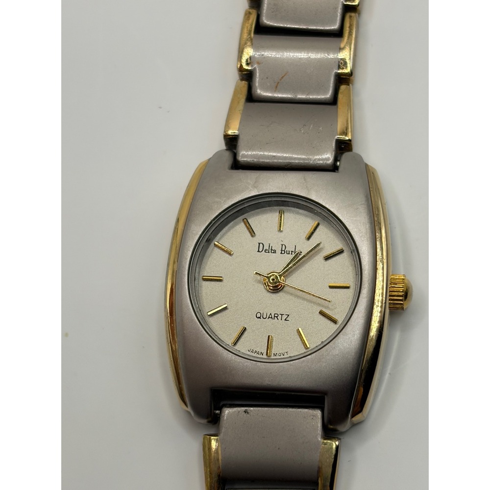 Delta Burke Rectangular Dial Two-Tone Quartz Watch Gold Silver Stainless Steel